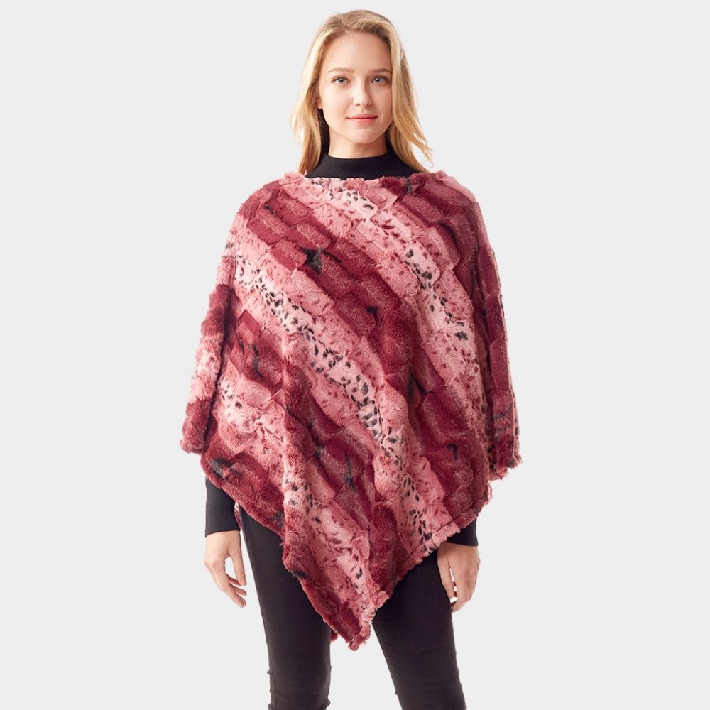-Animal Print Faux Fur Poncho